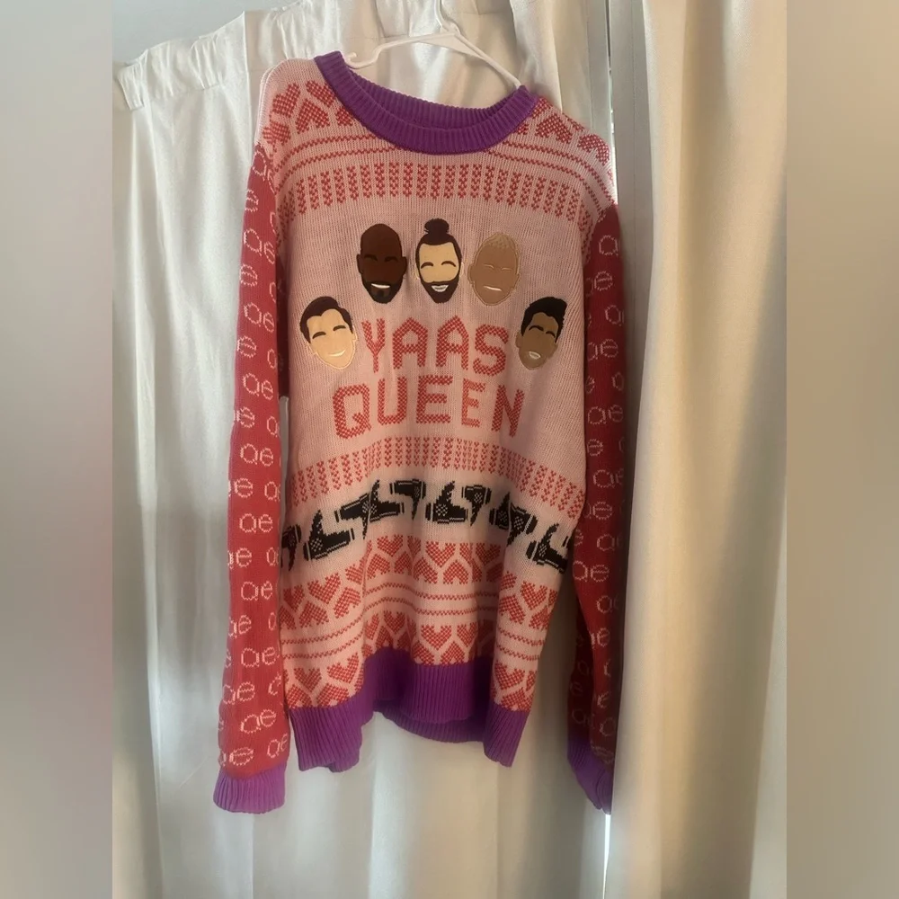 NETFLIX Sweater XXL YAAS QUEEN Queer Eye, Pink Peach Knit Crew‎ Neck